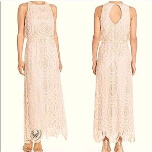 ELIZA J Crochet Lace Light Pink Maxi Dress Size 10